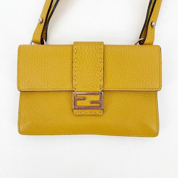 Fendi Tangerine Yellow Leather Selleria Baguette Crossbody Bag - Picture 4 of 16